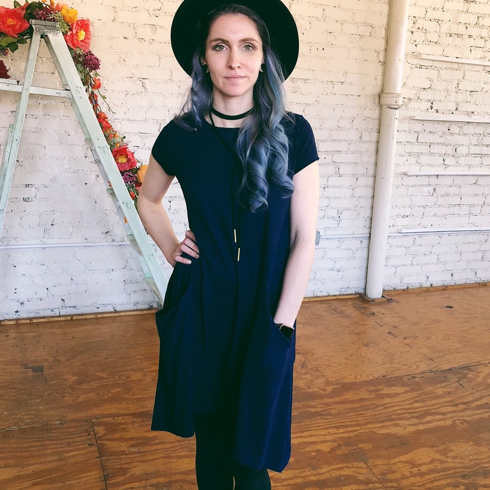 Navy Suede POCKET Dress 😘